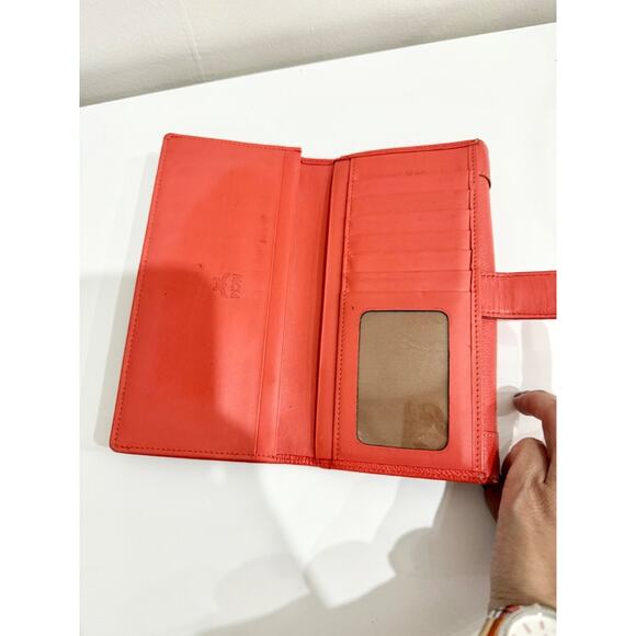 MCM Pebbled Leather Large Flap Clutch Wallet with Silver Accents Orange - Picture 3 of 4